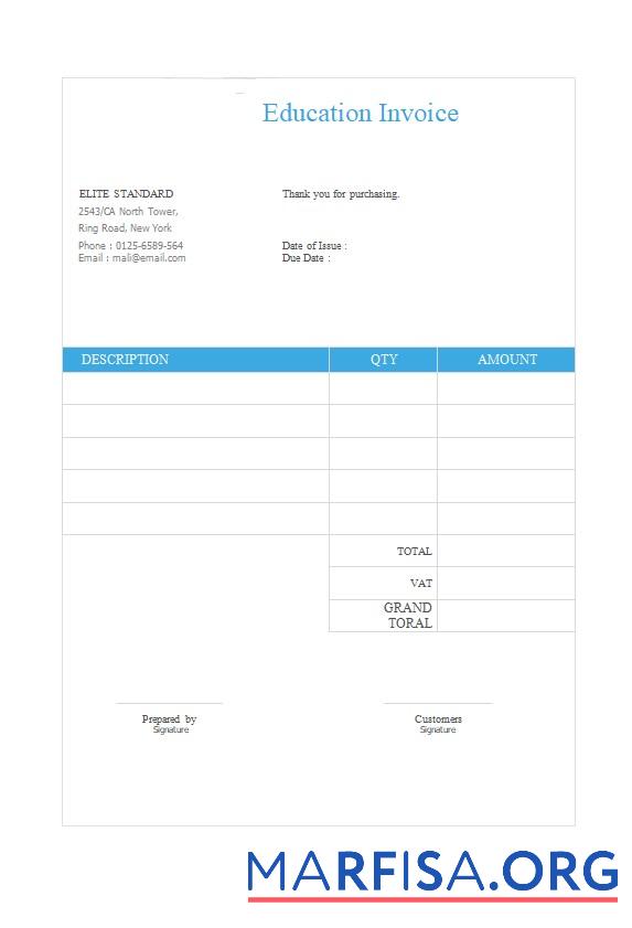 Blank Free Education Invoice Template